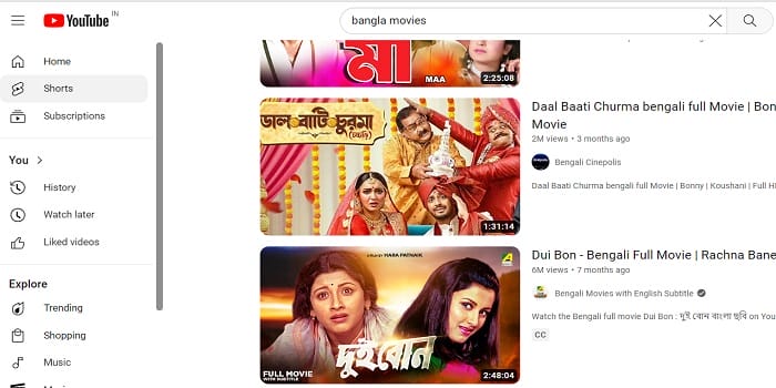 Watch Bangla movies free in YouTube